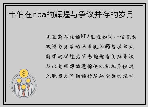 韦伯在nba的辉煌与争议并存的岁月